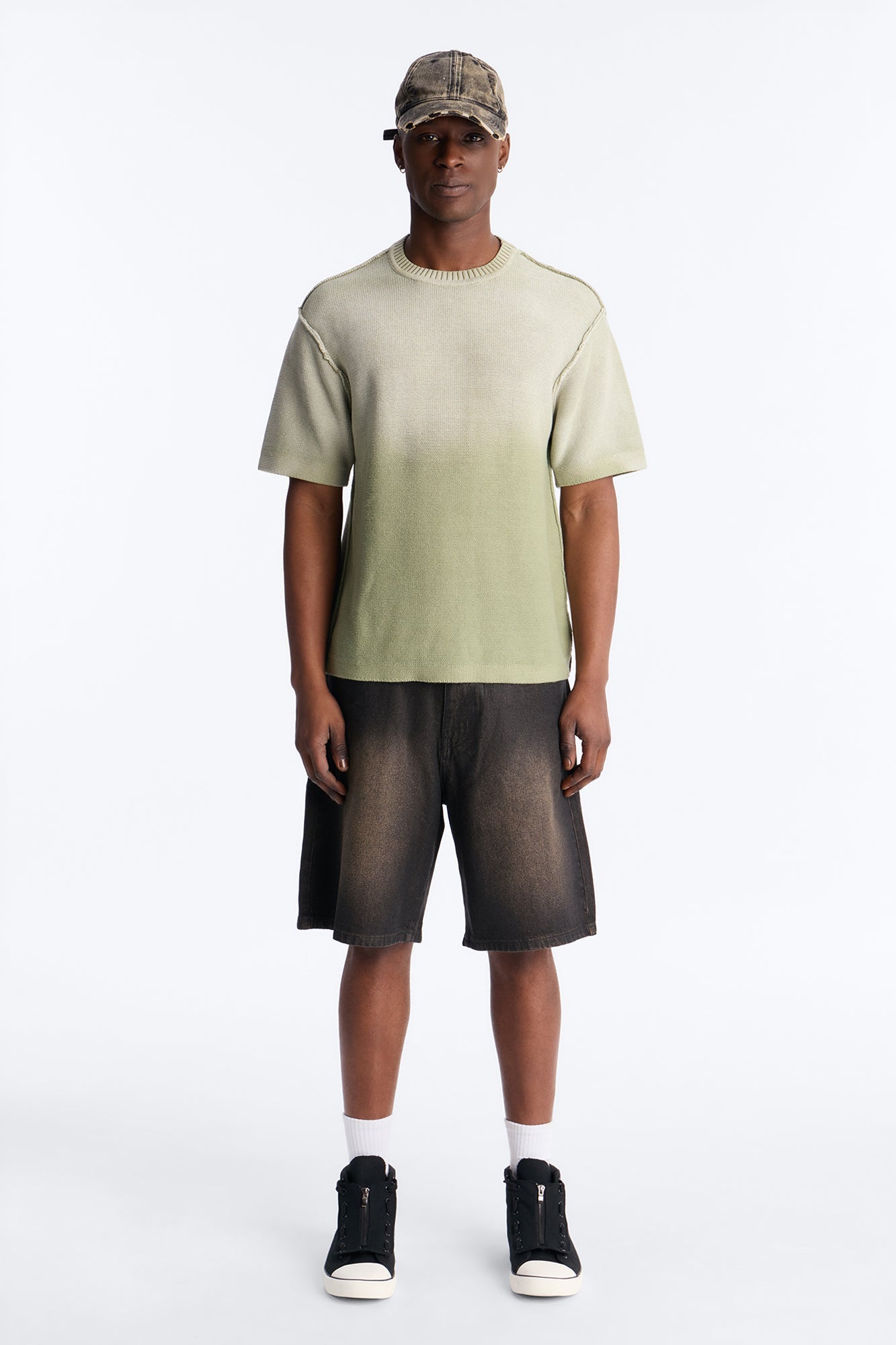 Slouch Ombre Crew Sweater Tee - Olive