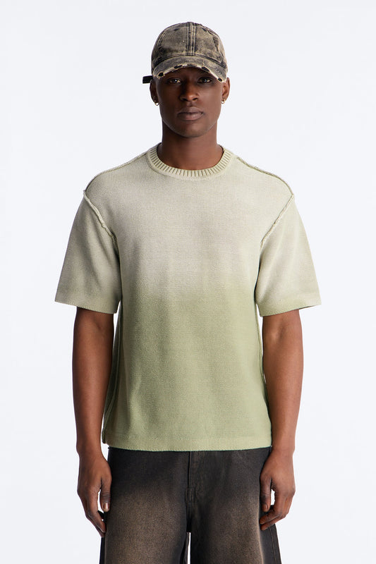Slouch Ombre Crew Sweater Tee - Olive
