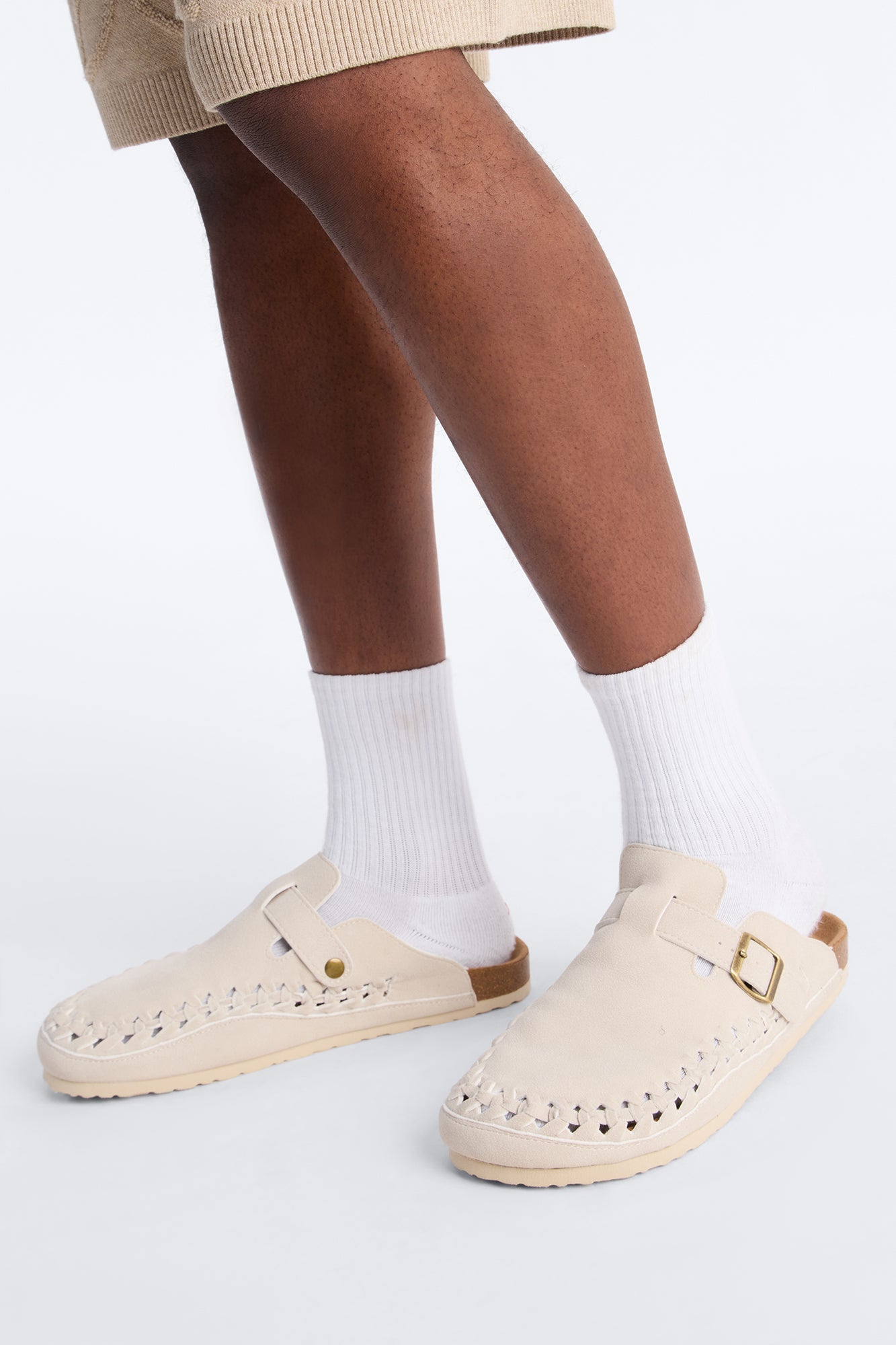 Woven Faux Suede Slip On Mule - White