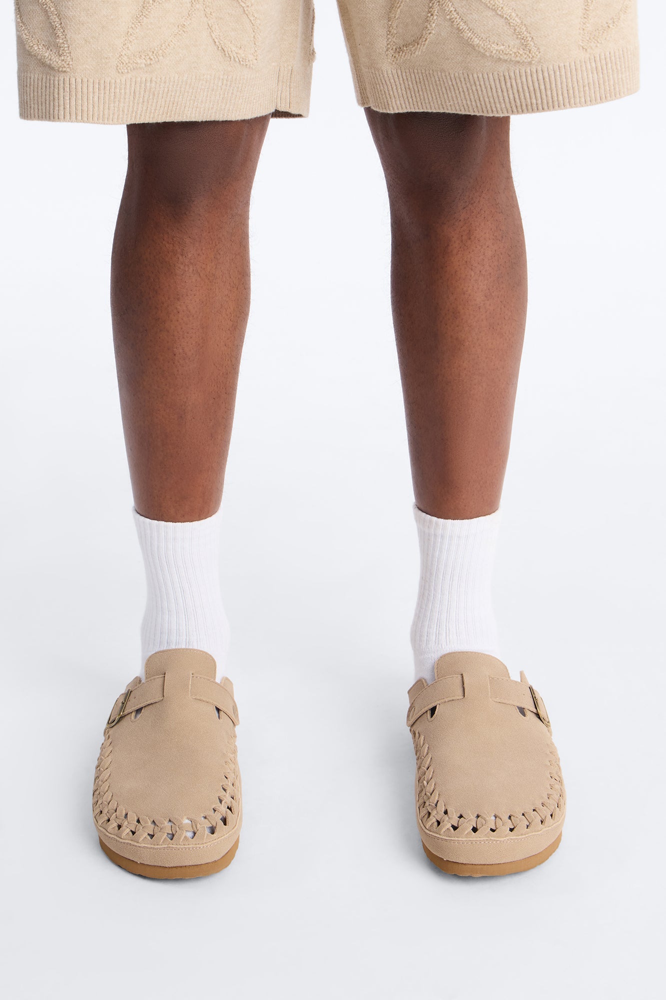 Woven Faux Suede Slip On Mule - Taupe