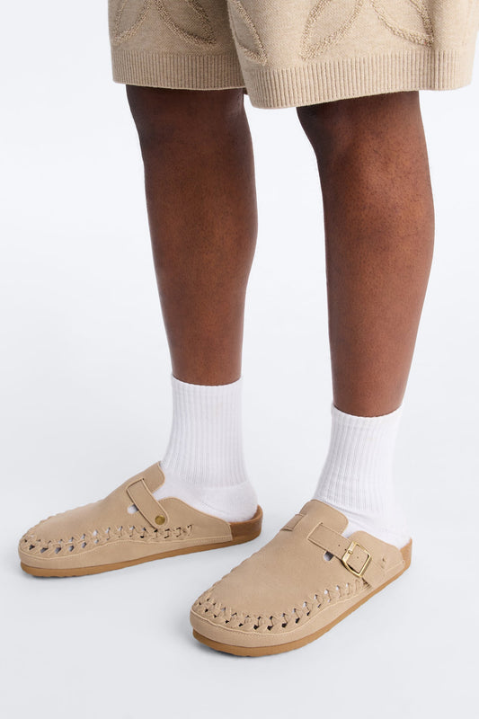 Woven Faux Suede Slip On Mule - Taupe