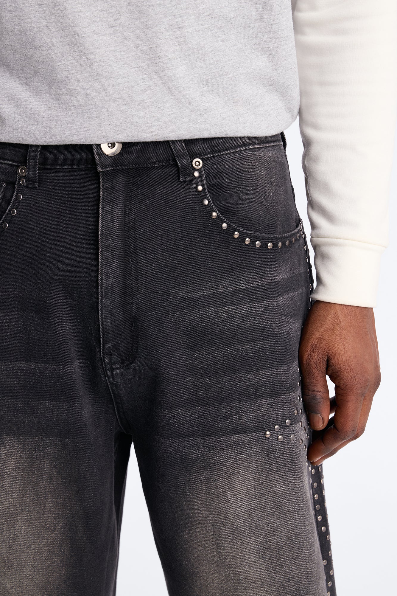 In Denim We Trust Baggy Studded Denim Short - Black Wash