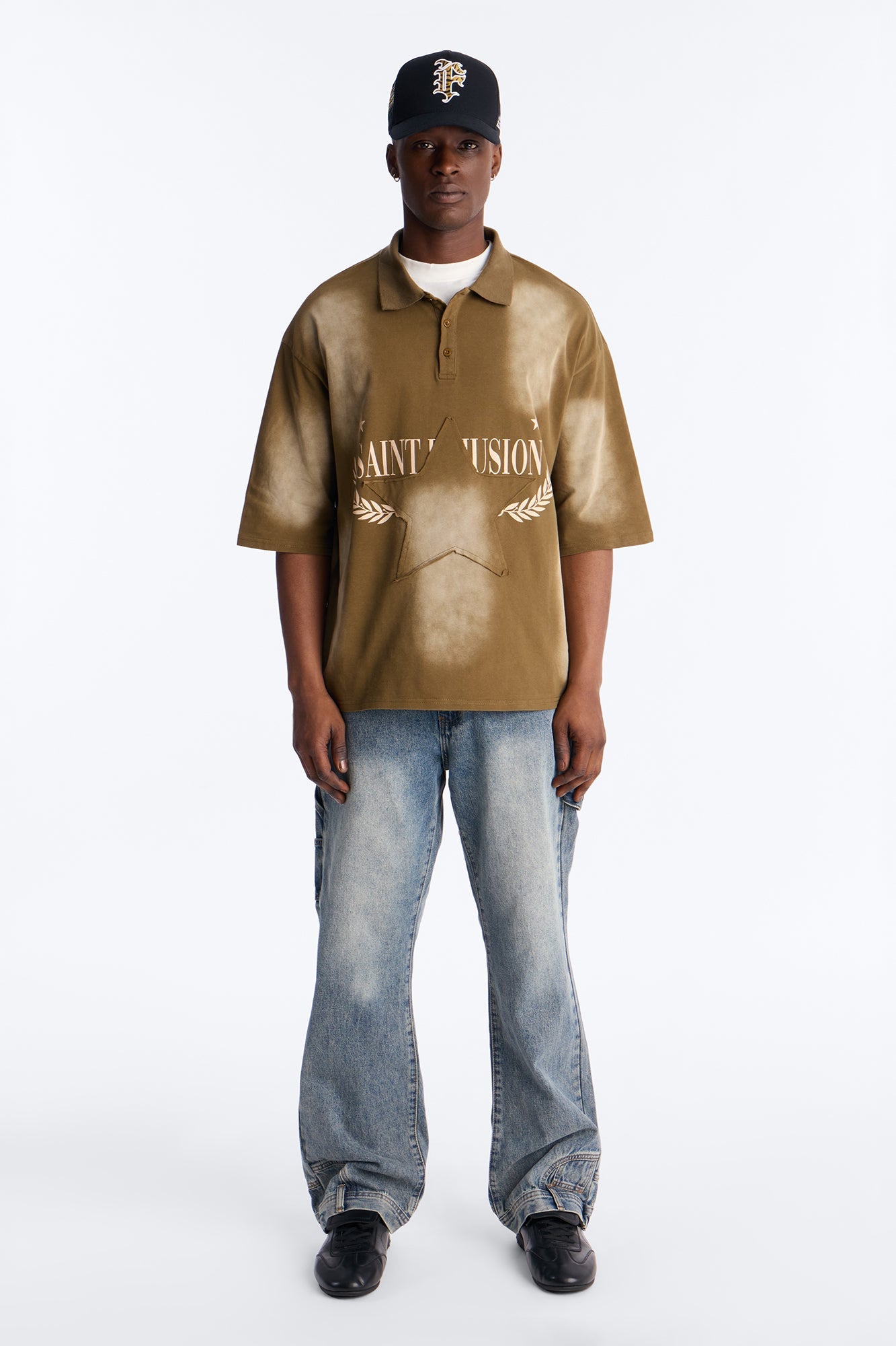 Stars And Saints illusion Short Sleeve Knit Polo - Brown