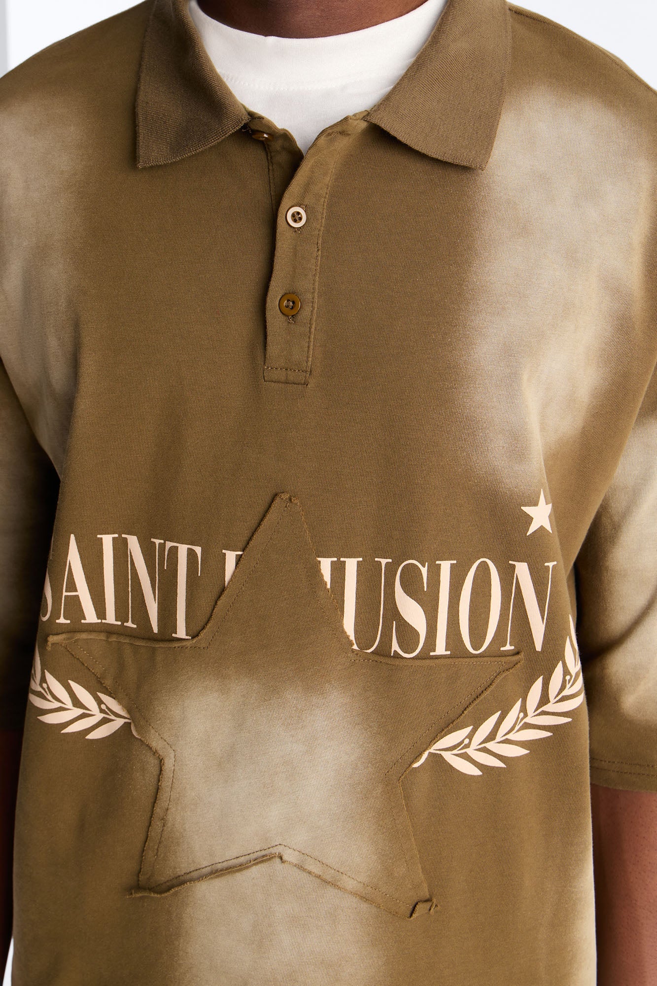 Stars And Saints illusion Short Sleeve Knit Polo - Brown