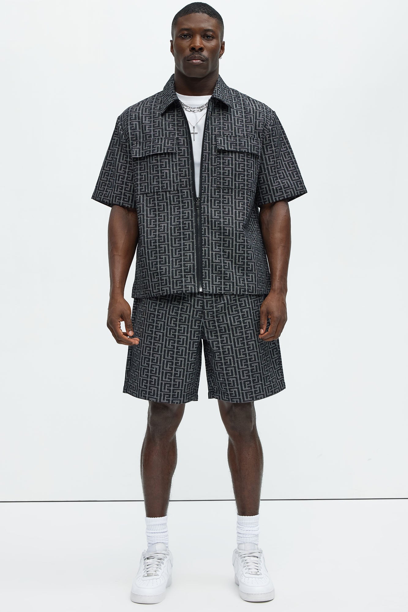 Fallon Jacquard Zip Shirt - Charcoal
