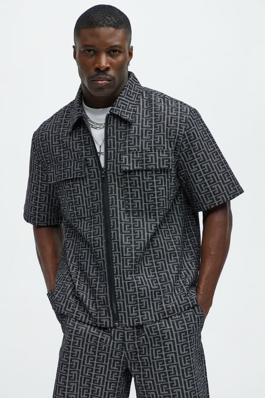 Fallon Jacquard Zip Shirt - Charcoal
