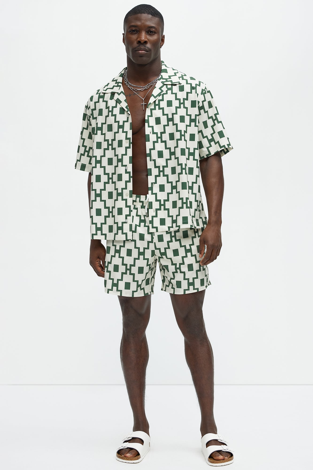 Mosaic Printed Cuban Shirt - Cream/combo