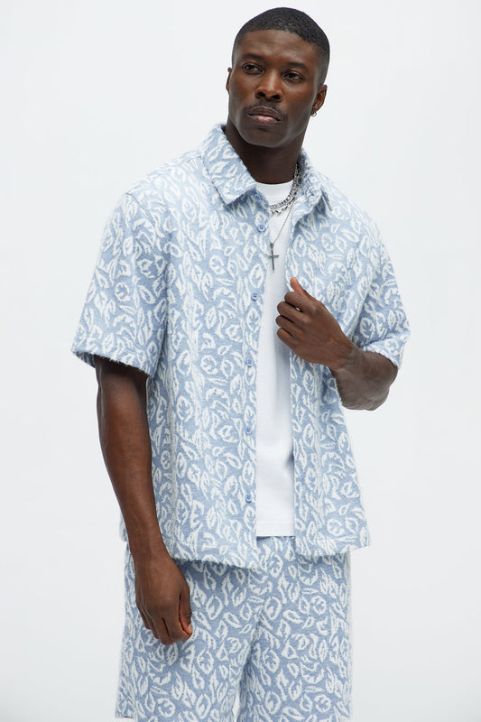 Jacquard Foliage Short Sleeve Shirt - Blue/combo