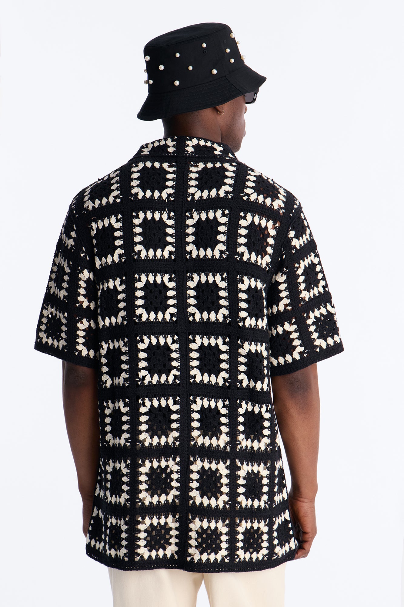Coastal Crochet Button Up Shirt - Black