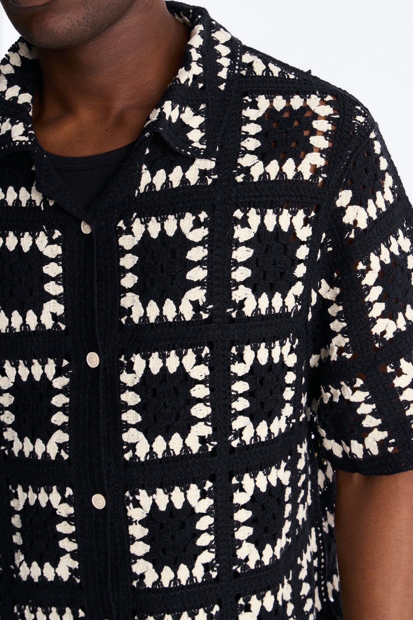 Coastal Crochet Button Up Shirt - Black