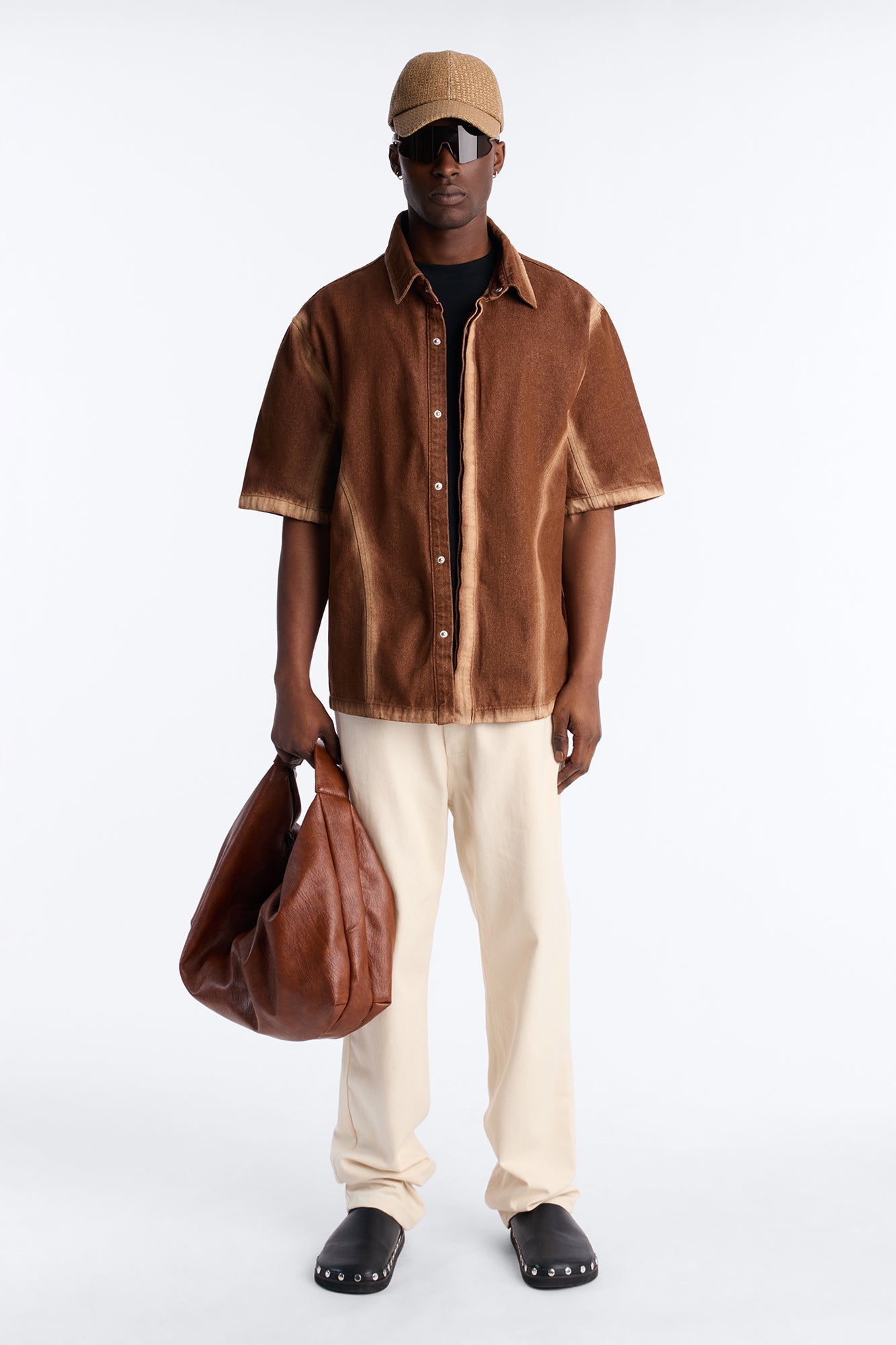 Iron Dust Denim Zip Up Shirt - Brown