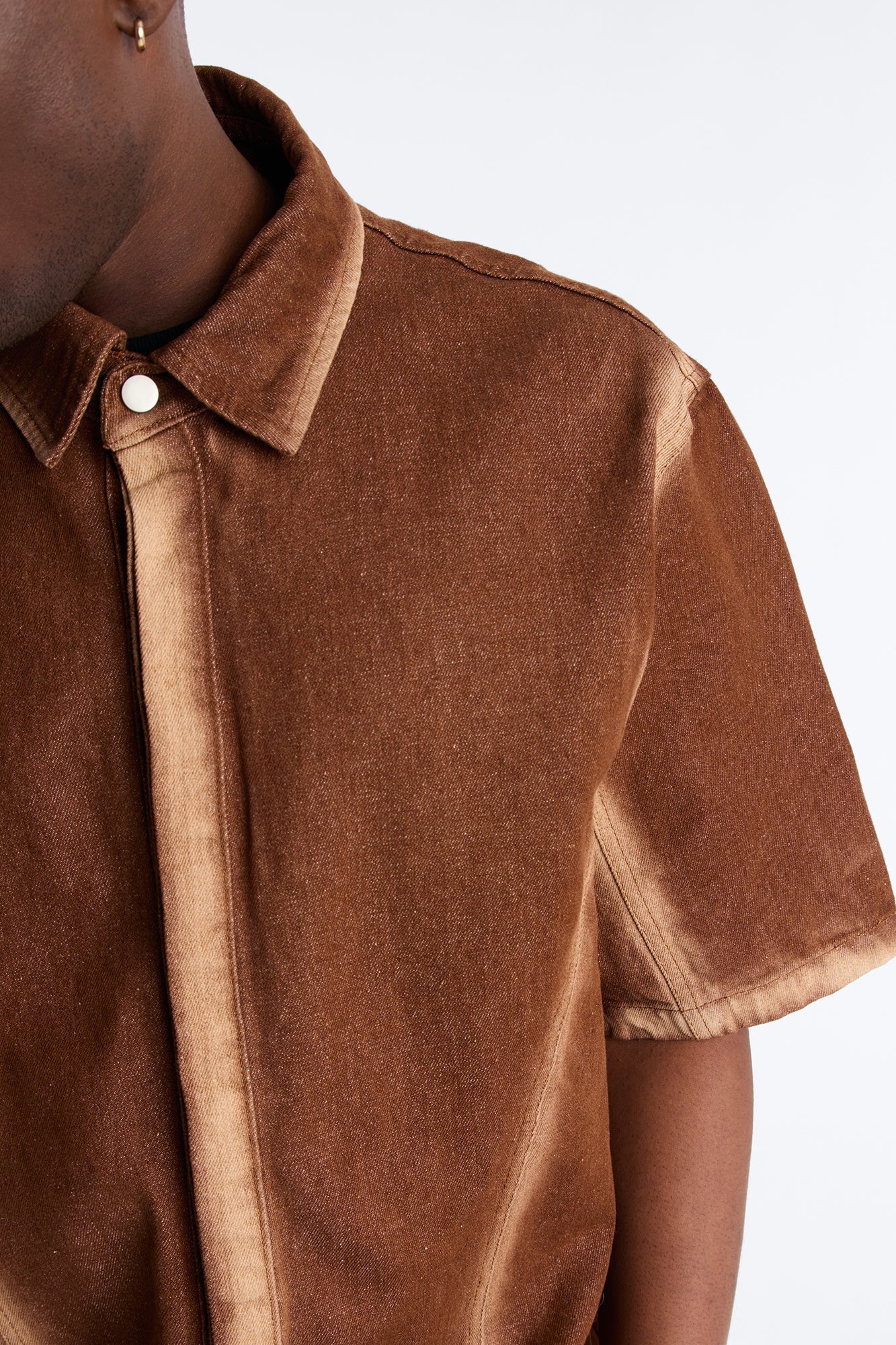 Iron Dust Denim Zip Up Shirt - Brown