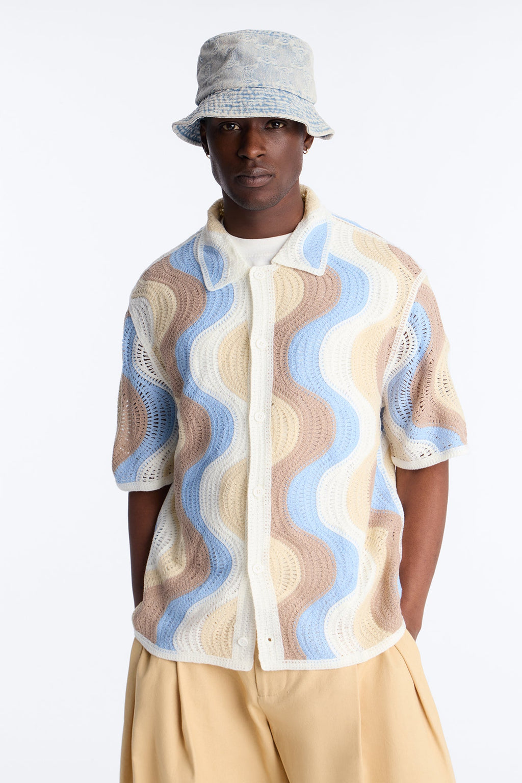 Desert Daze Crochet Short Sleeve Button Up Shirt - Multi Color