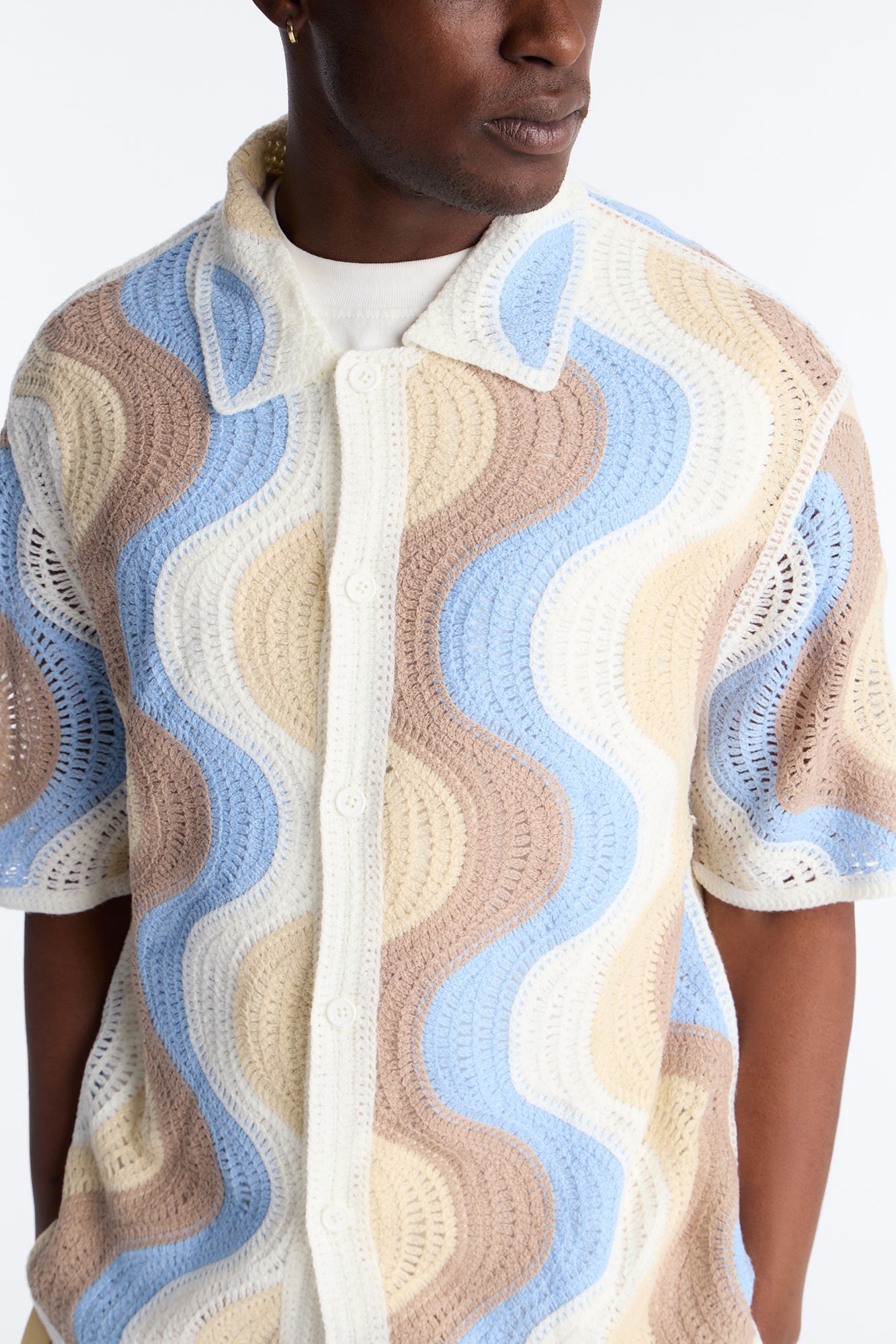 Desert Daze Crochet Short Sleeve Button Up Shirt - Multi Color