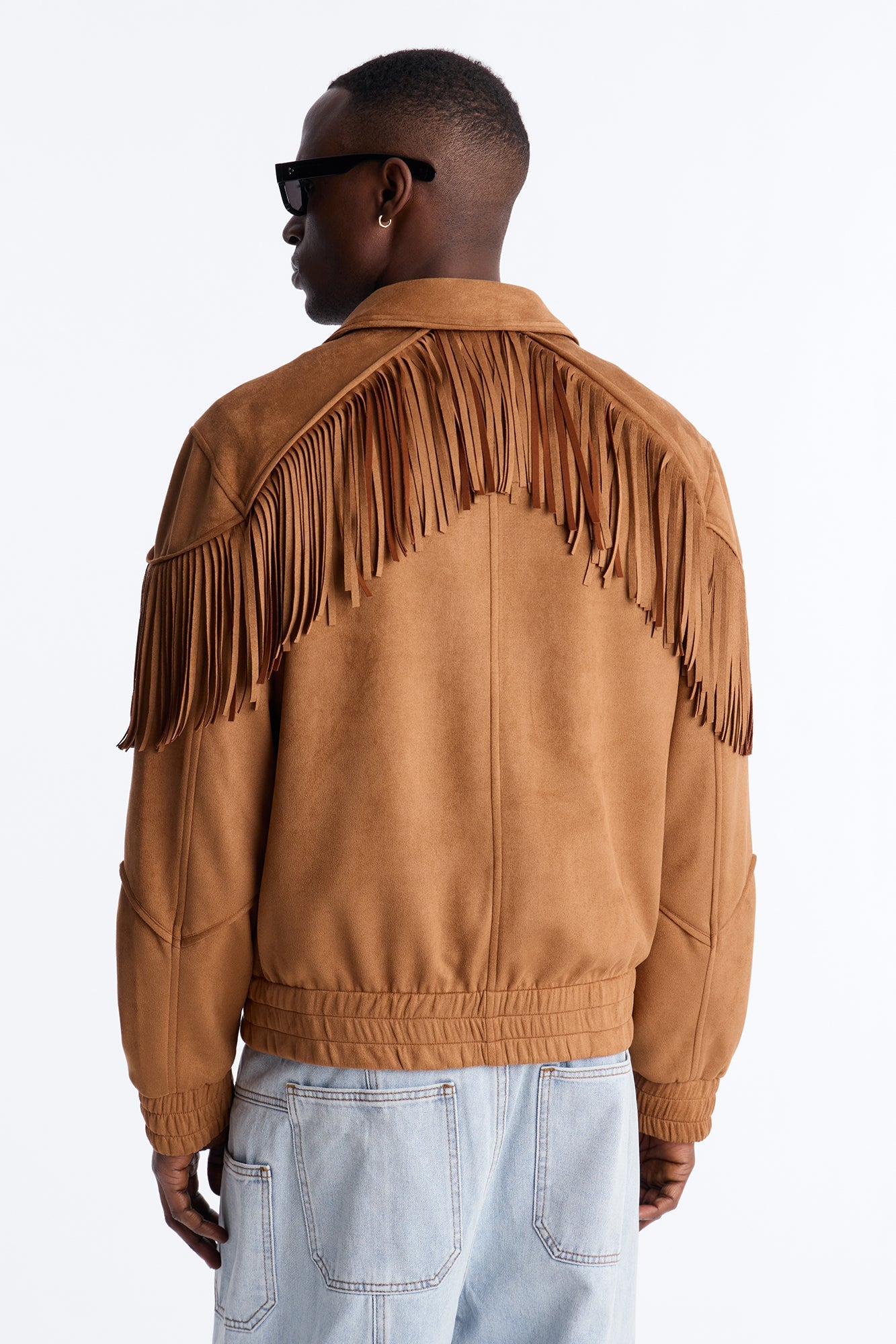 Fringed Festival Grounds Faux Suede Jacket - Camel