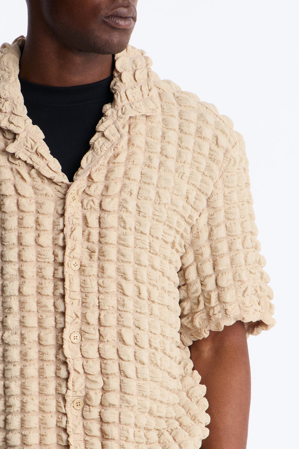 Relaxed Effervesce Textured Button Up Shirt - Tan