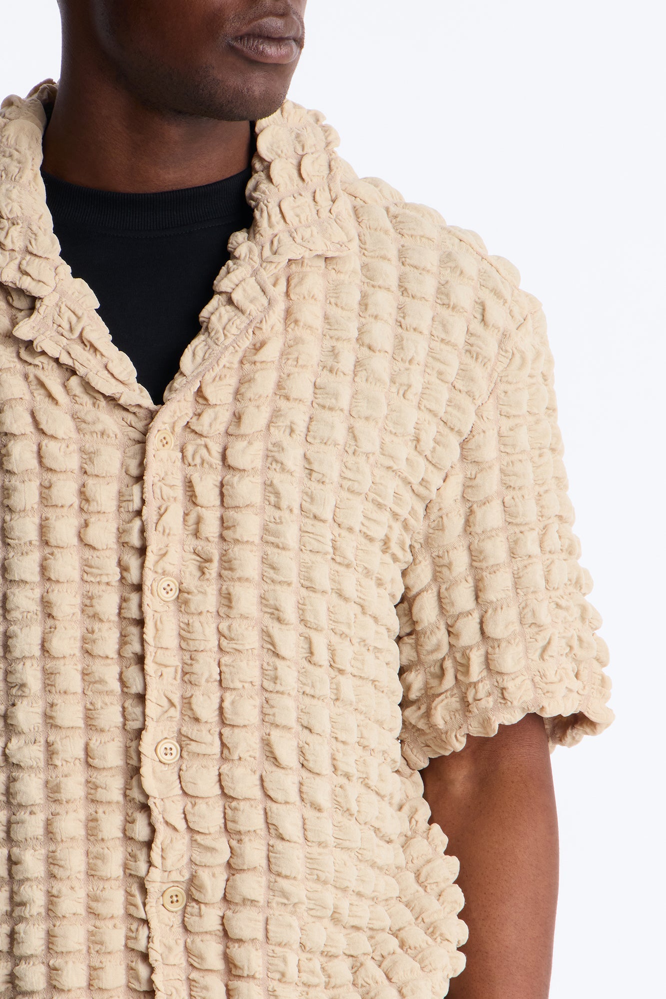 Relaxed Effervesce Textured Button Up Shirt - Tan
