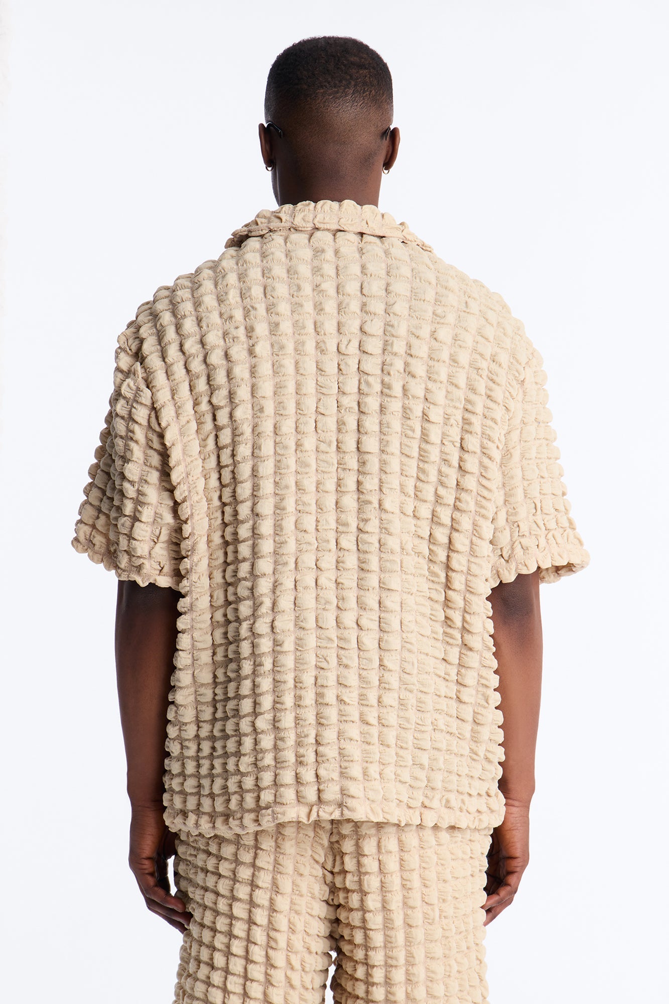 Relaxed Effervesce Textured Button Up Shirt - Tan