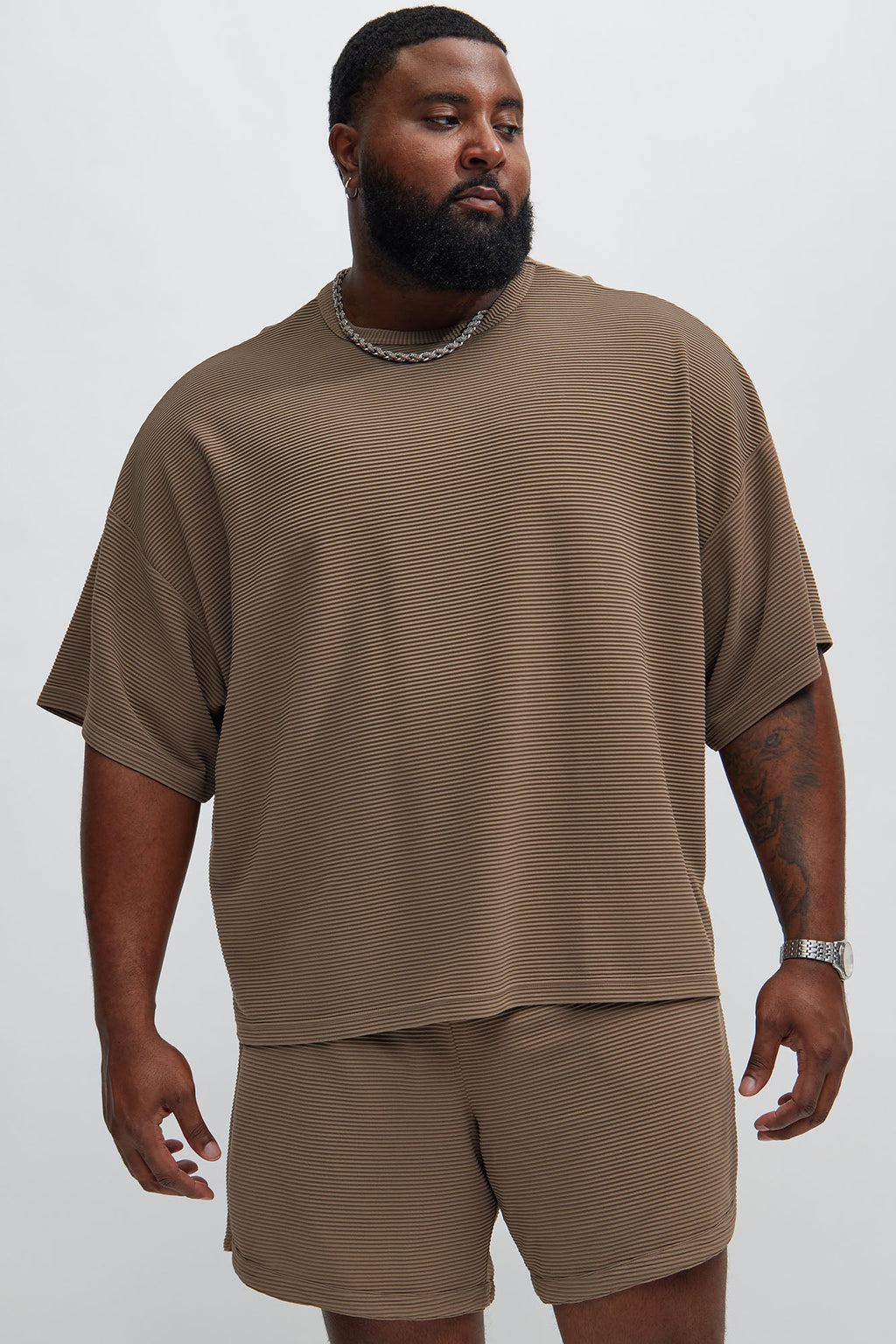 Zyler Textured Boxy Short Sleeve Tee - Taupe