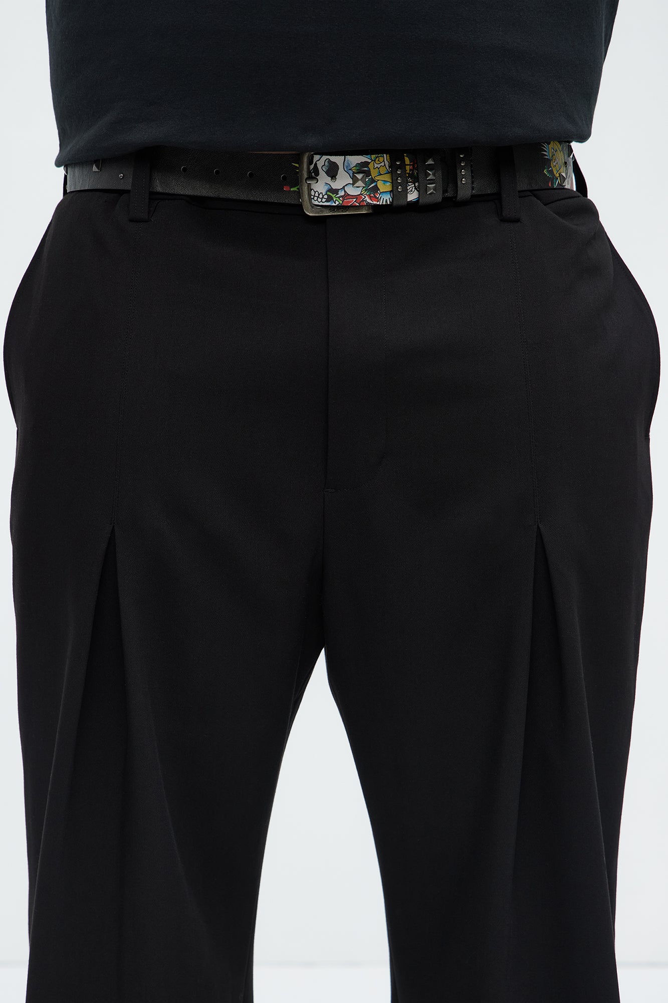 Ed Hardy Skulls & Roses Studded Belt - Black