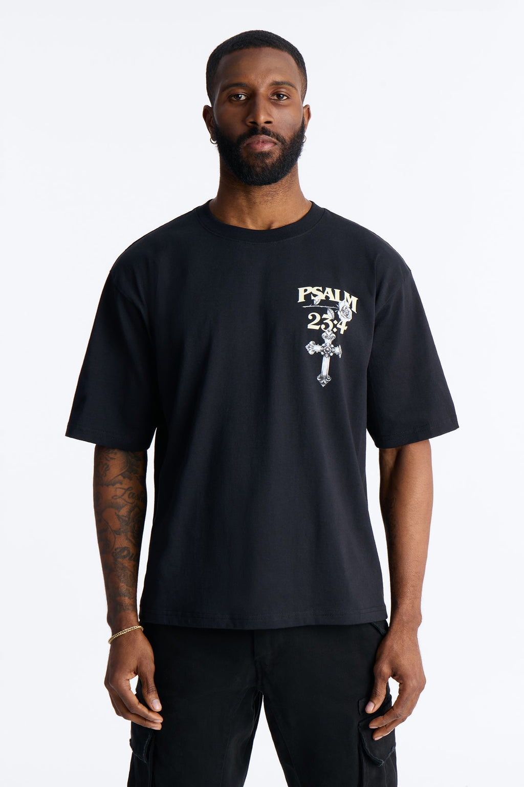 Psalm 23:4 I Walk Through The Valley Boxy Short Sleeve Tee - Black