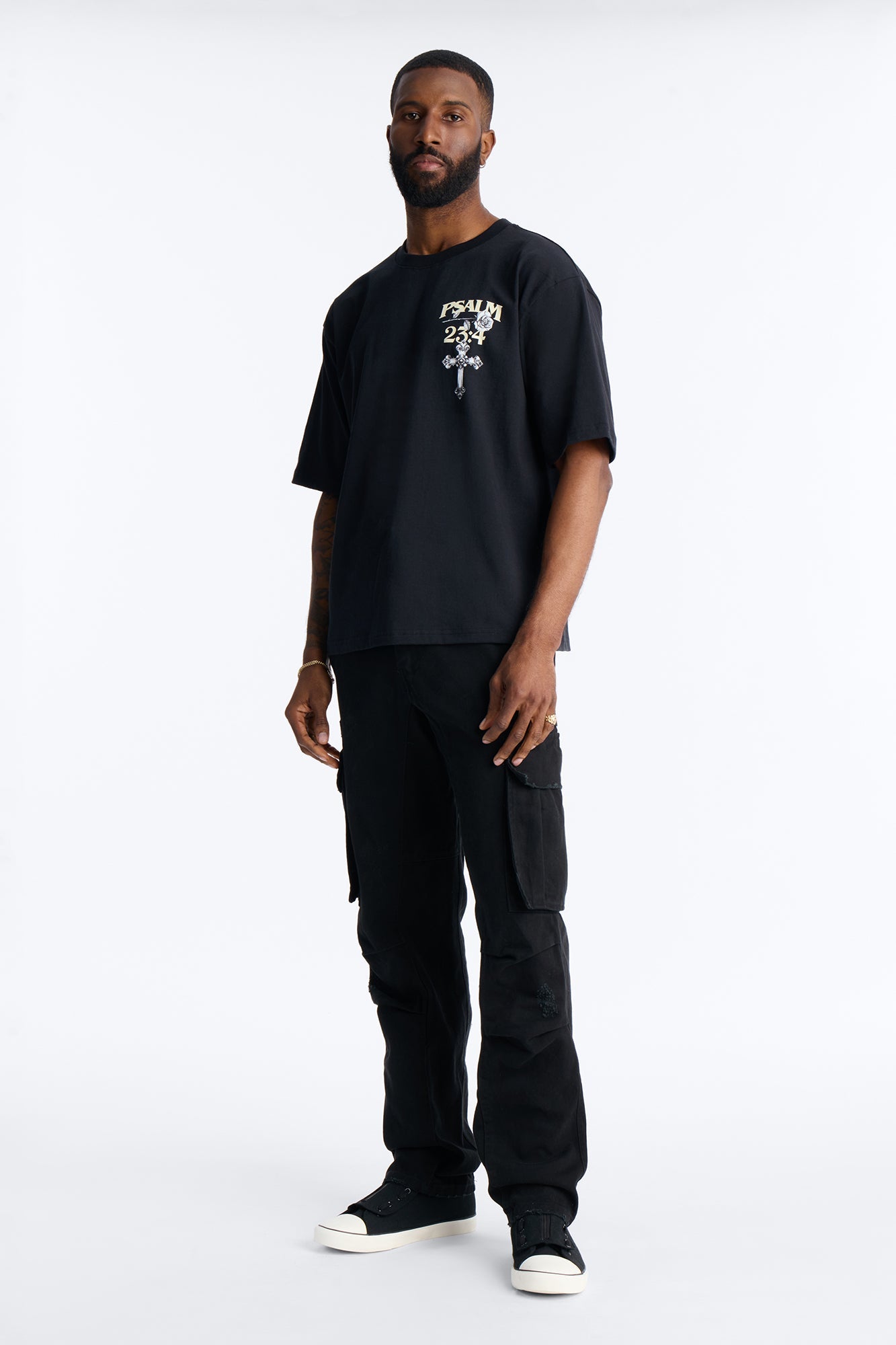 Psalm 23:4 I Walk Through The Valley Boxy Short Sleeve Tee - Black