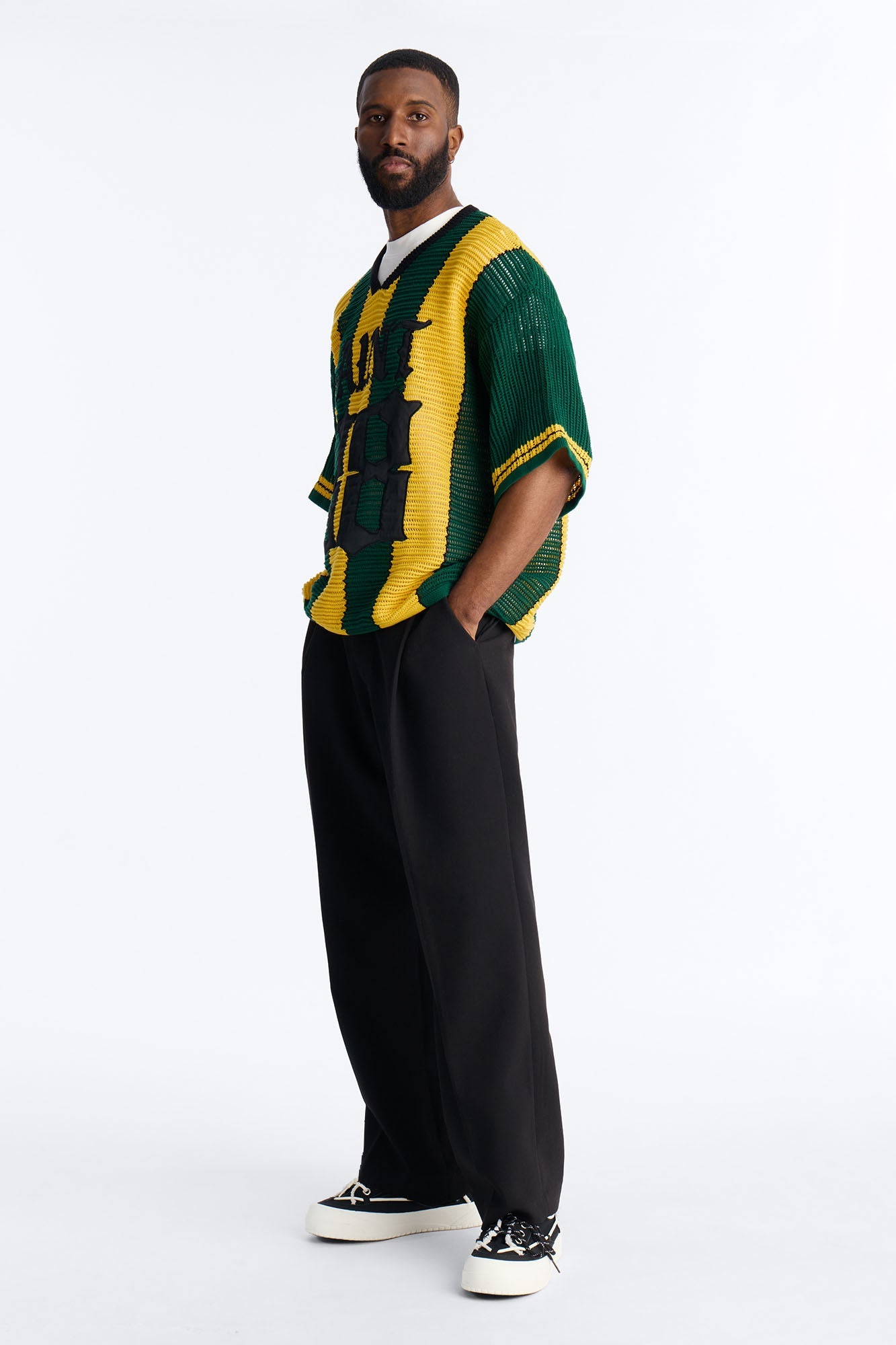 Saint 88 Cross Stripe Short Sleeve Knit Jersey - Yellow