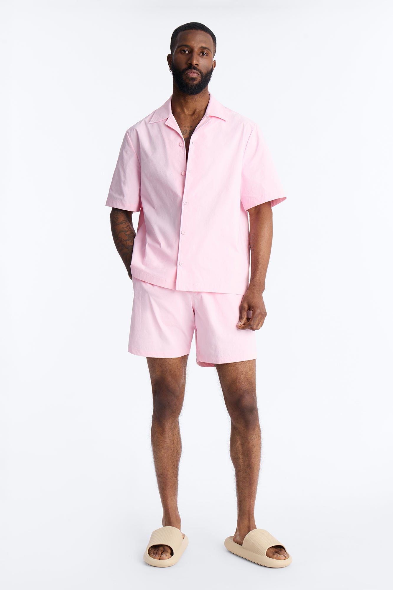 Montez Cuban Collar Button Up Shirt - Pink