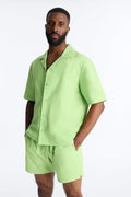 Seersucker Short Sleeve Cuban Collar Shirt - Lime