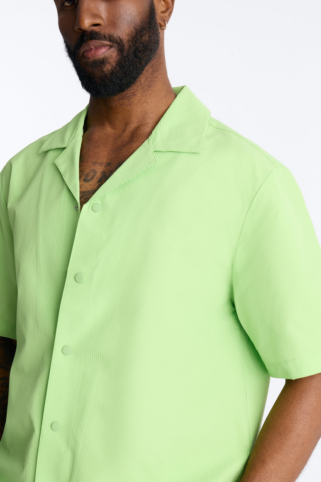 Seersucker Short Sleeve Cuban Collar Shirt - Lime