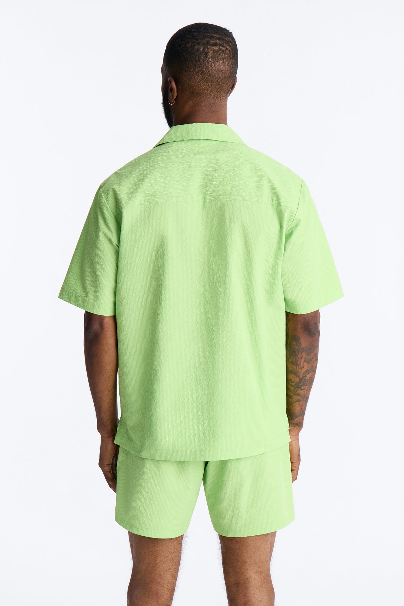 Seersucker Short Sleeve Cuban Collar Shirt - Lime