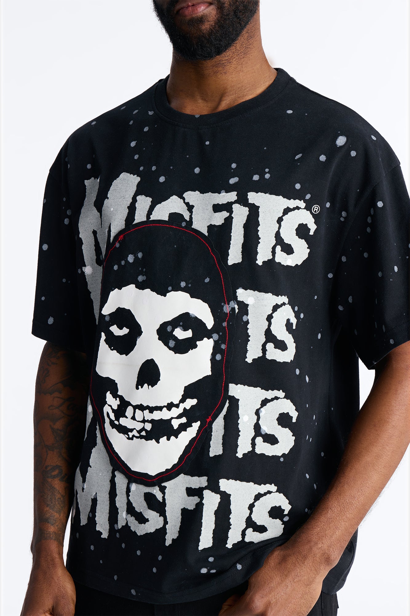 Misfits Rebel Applique Detail Graphic Short Sleeve Tee - Black