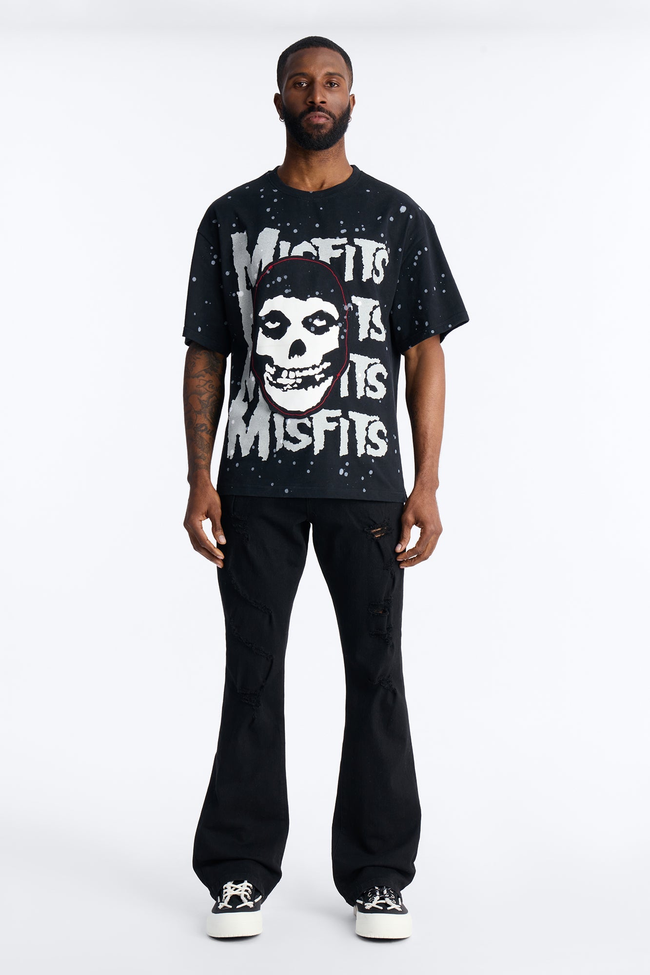 Misfits Rebel Applique Detail Graphic Short Sleeve Tee - Black