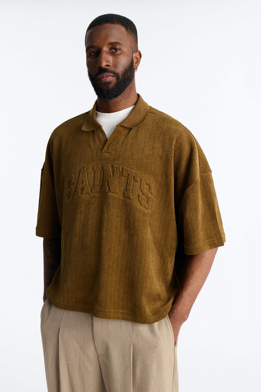 Boxy Cropped Lexington Saints Johnny Collar Polo - Brown