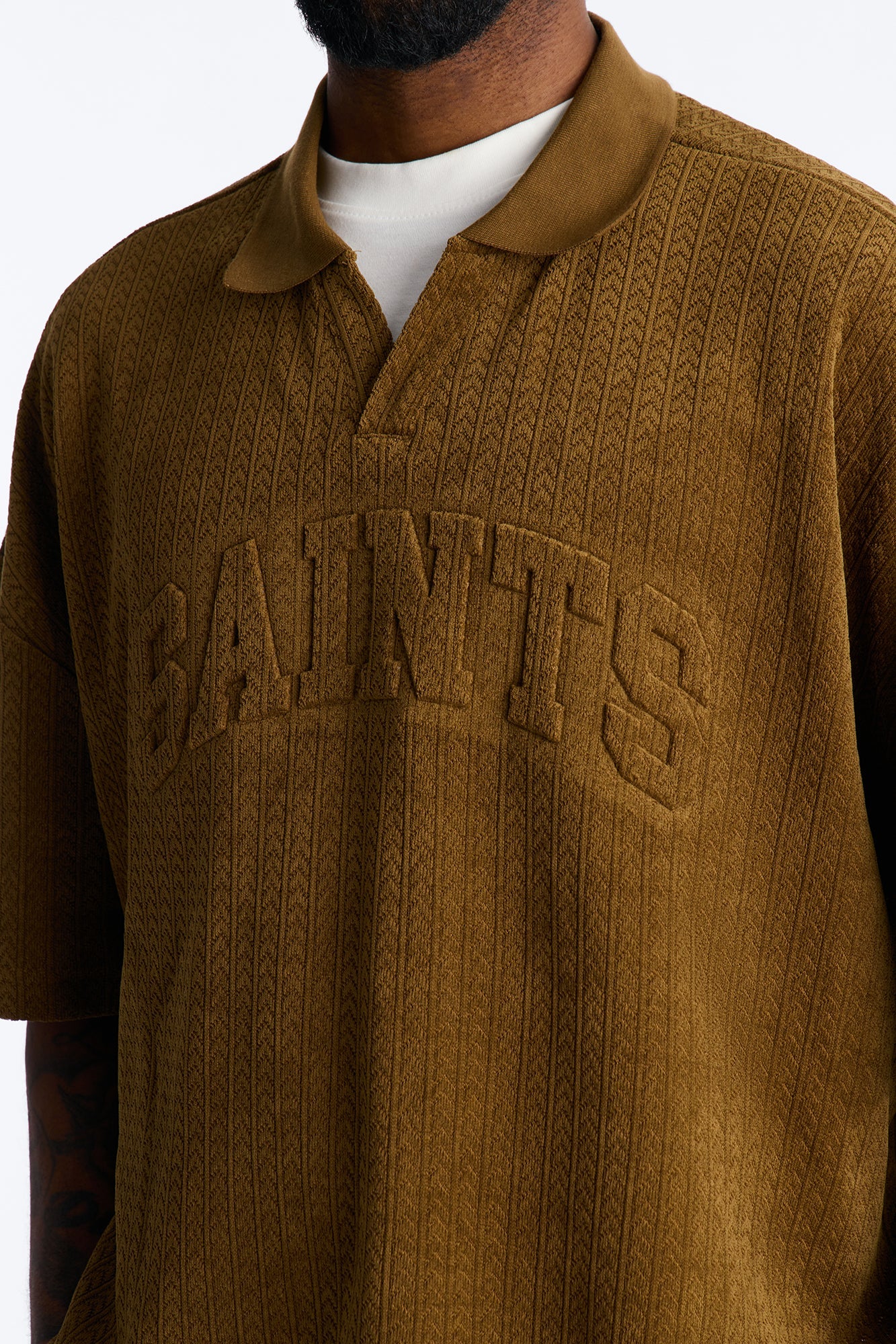 Boxy Cropped Lexington Saints Johnny Collar Polo - Brown