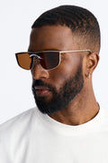 High End Rectangle Metal Sunglasses - Gold