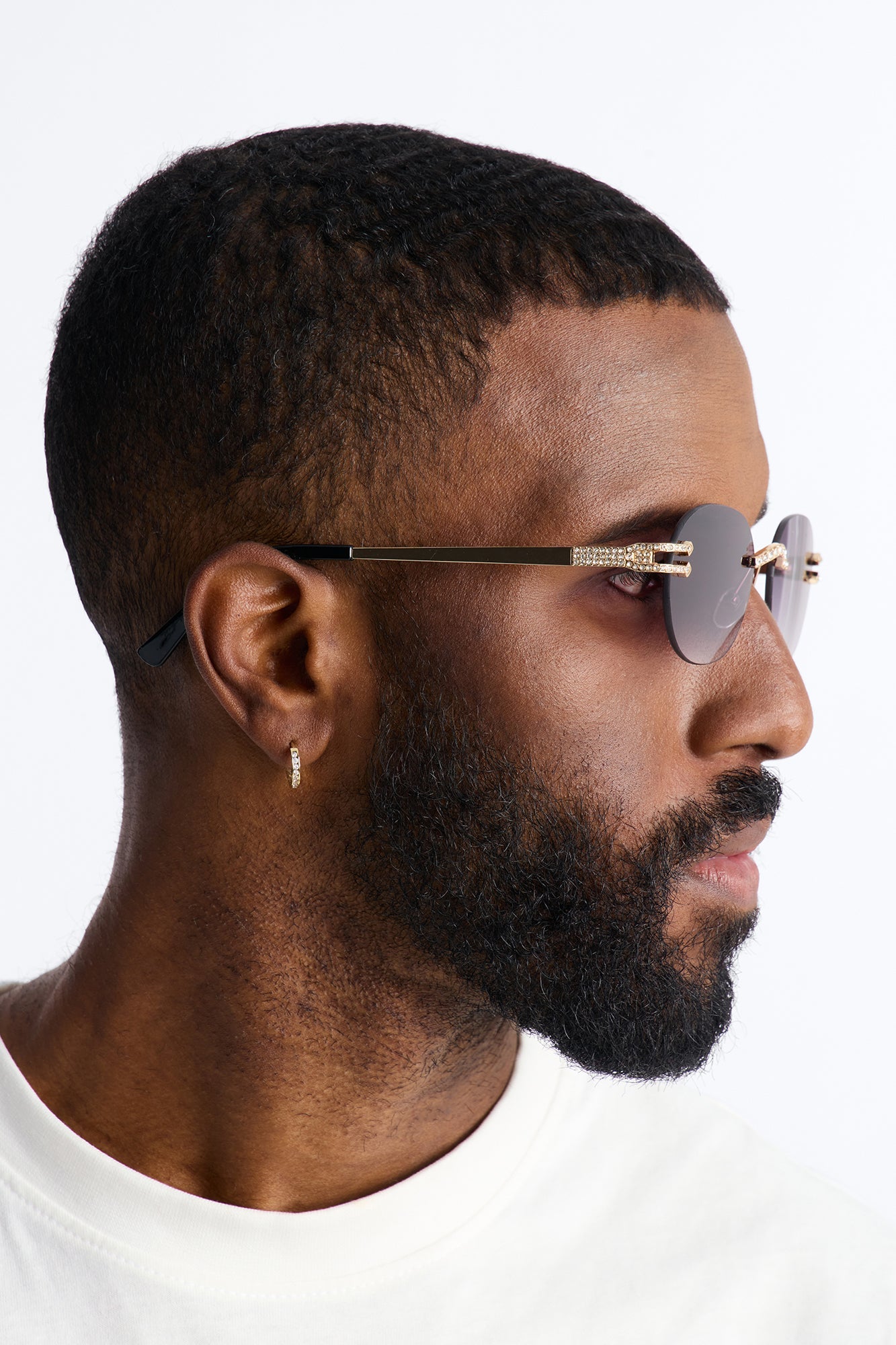 Embellished Round Frameless Metal Sunglasses - Gold/Black