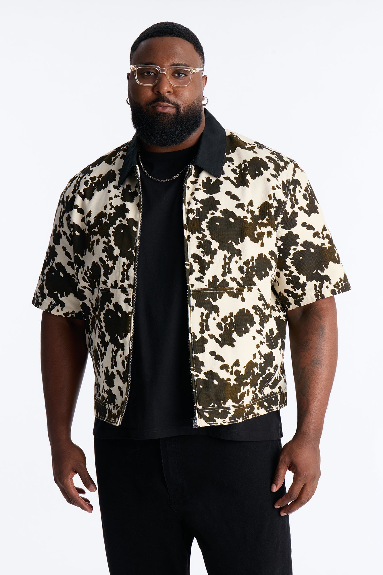 Cropped Roxbury Contrast Collar Shirt - White/combo