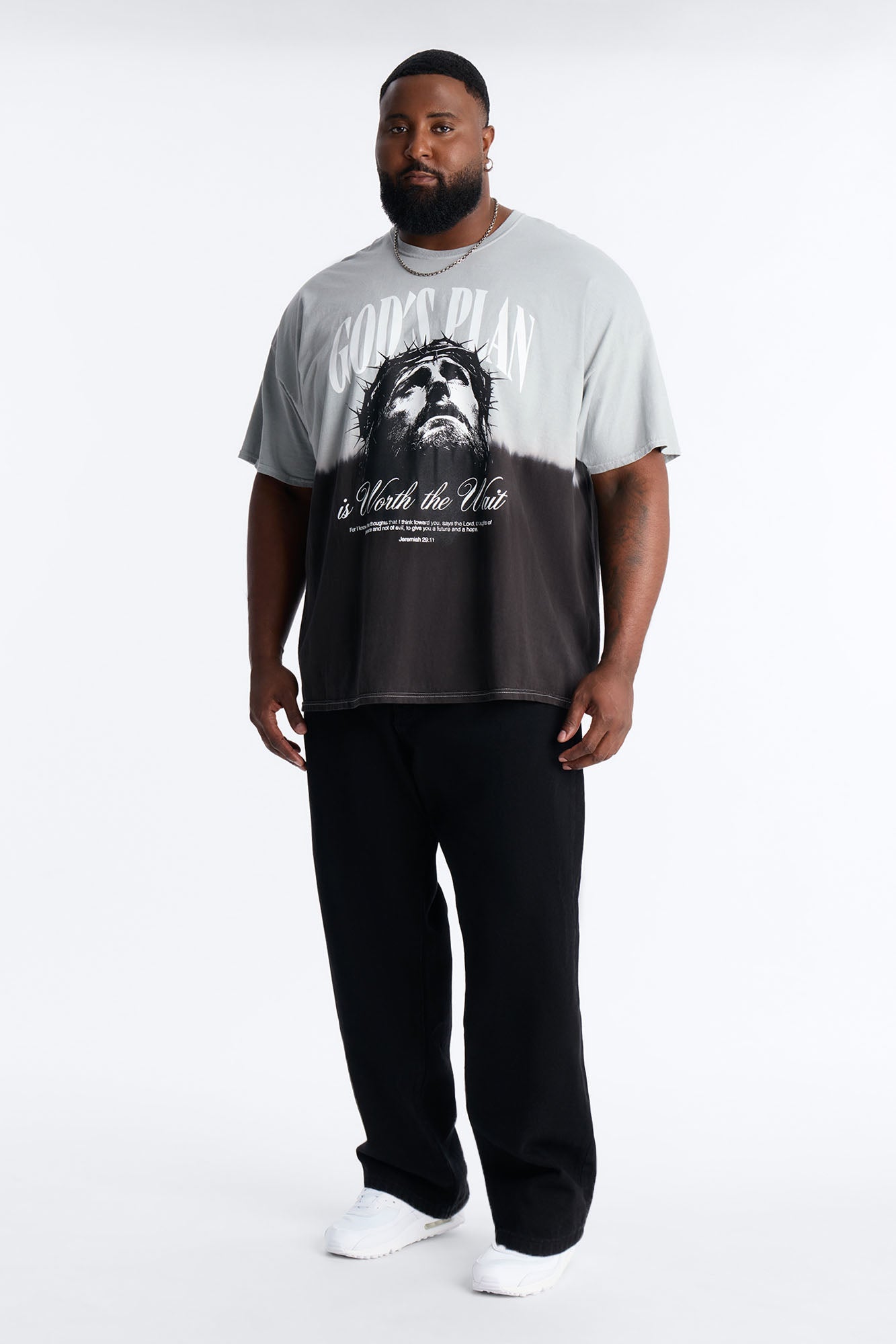 God's Plan Dip-Dye Graphic Short Sleeve Tee - Grey/Black