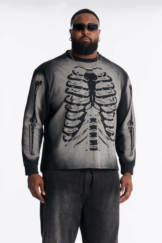 Skeleton Oversized Long Sleeve Tee - Black