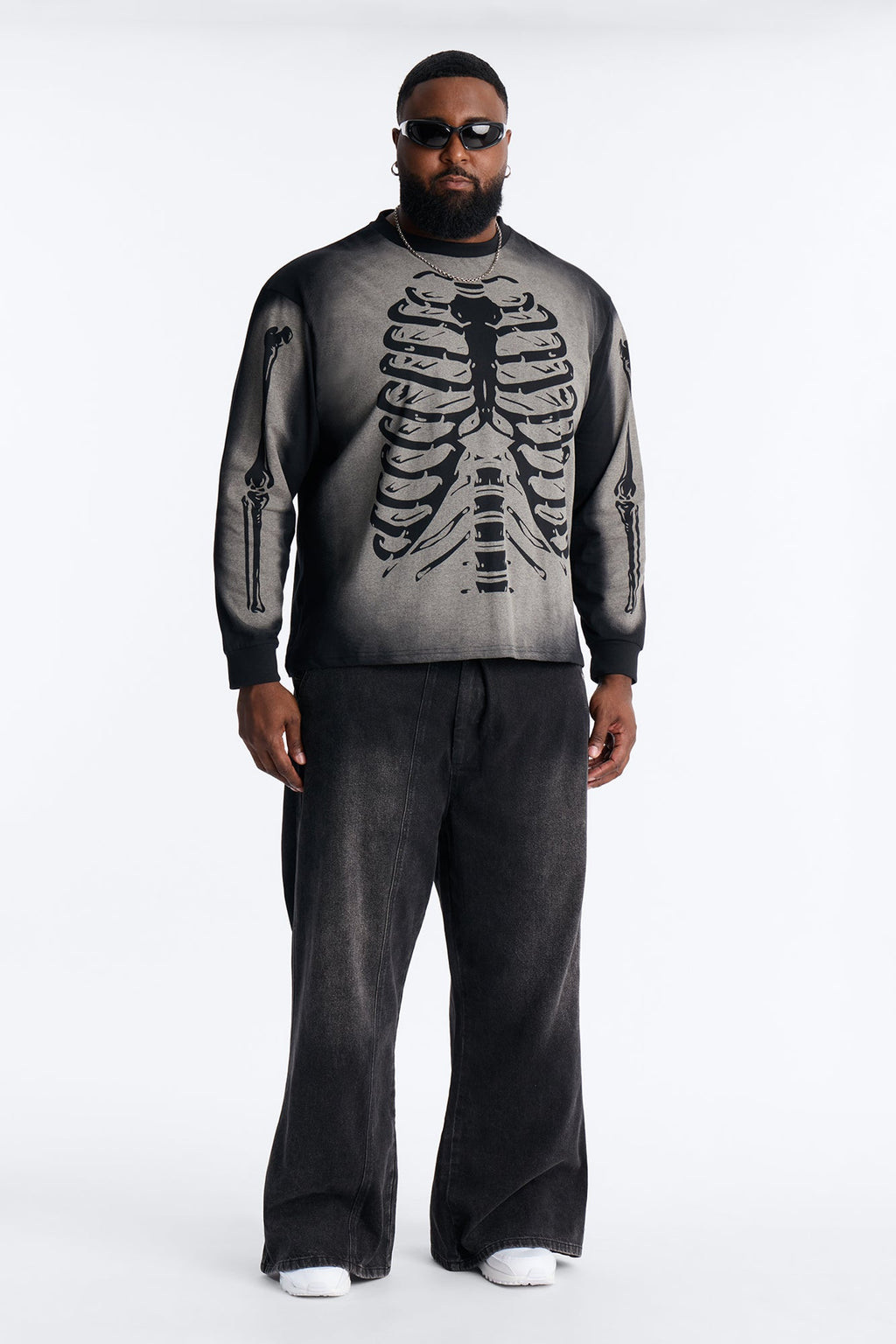 Skeleton Oversized Long Sleeve Tee - Black