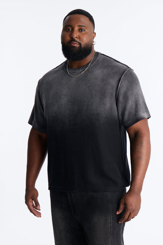 Slouch Ombre Crew Sweater Tee - Black
