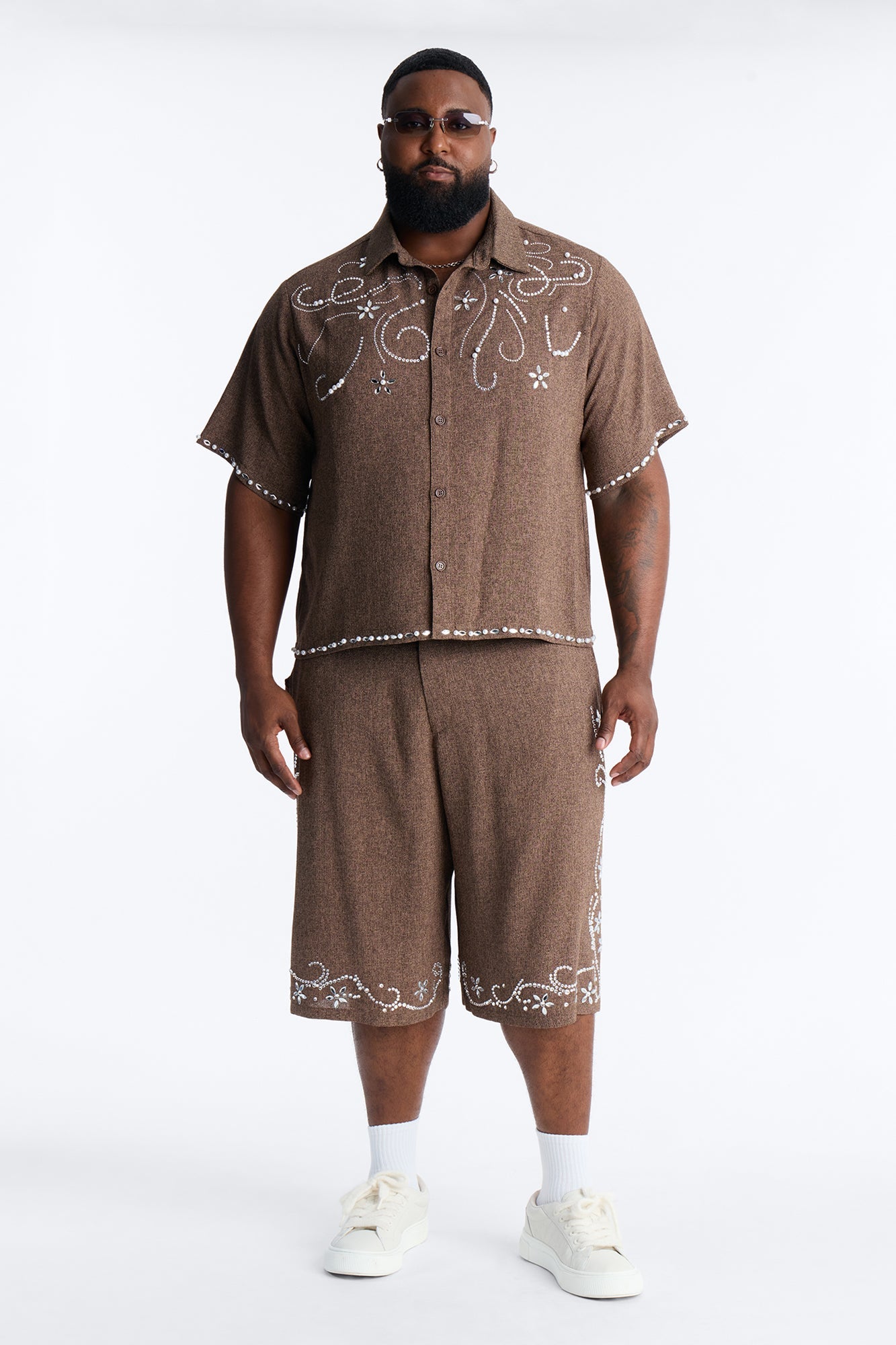 Cropped Wanderlust Pearl Journey Button Up - Brown
