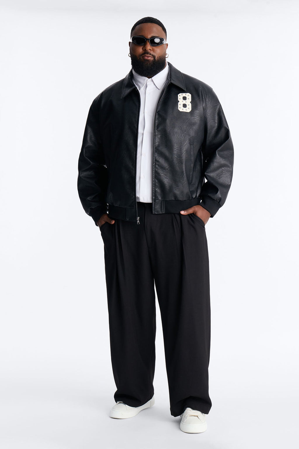 Crimson Blessed Faux Leather Studded Bomber Jacket - Black