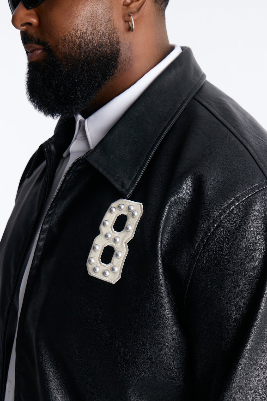 Crimson Blessed Faux Leather Studded Bomber Jacket - Black