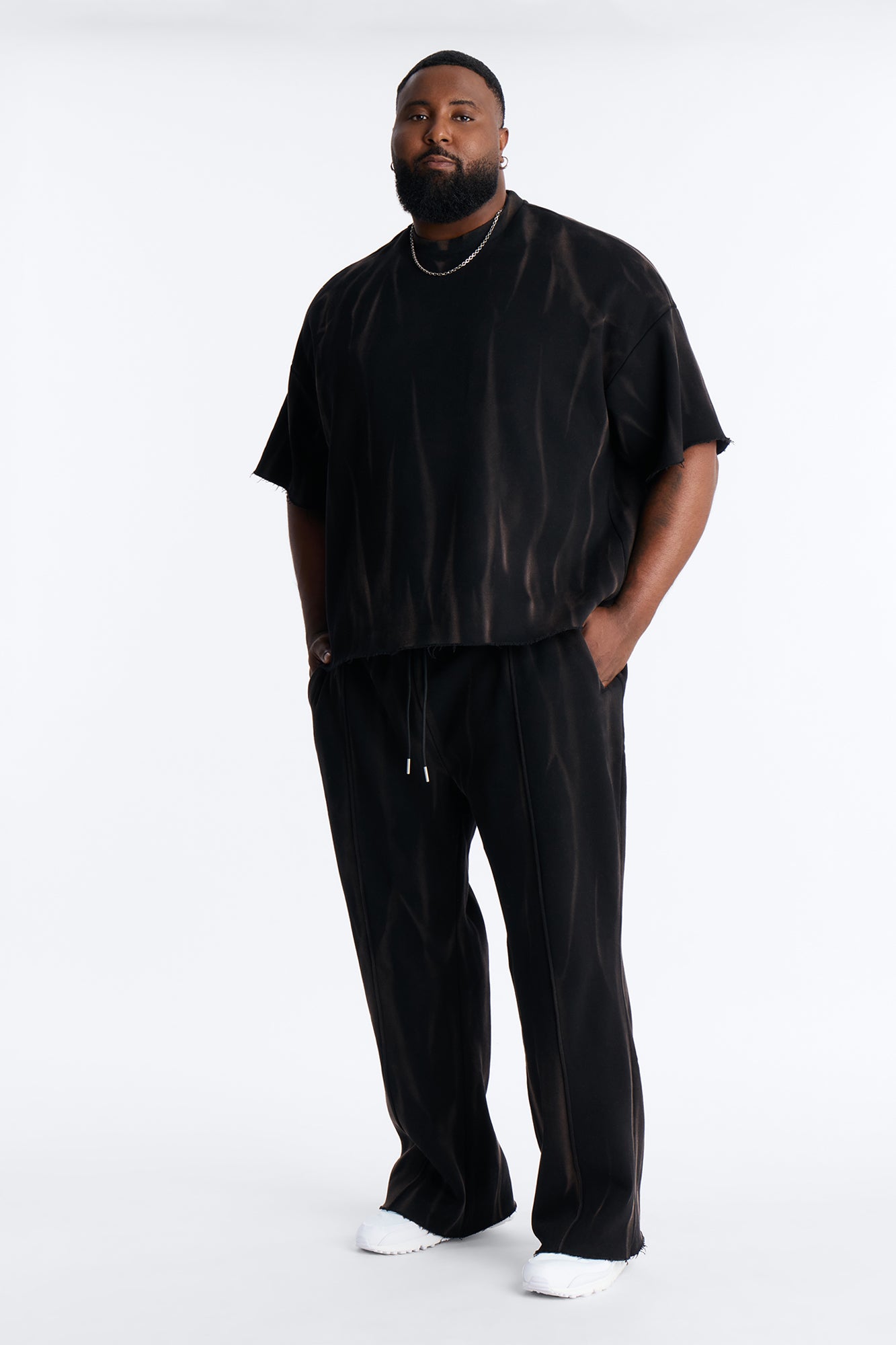 Slim Flare Bleach Washed Sweatpants - Black