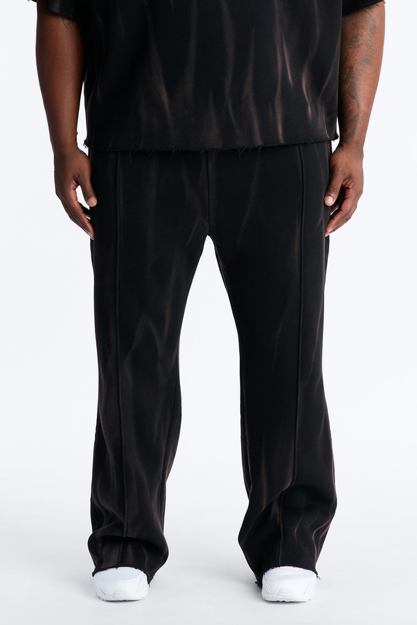 Slim Flare Bleach Washed Sweatpants - Black