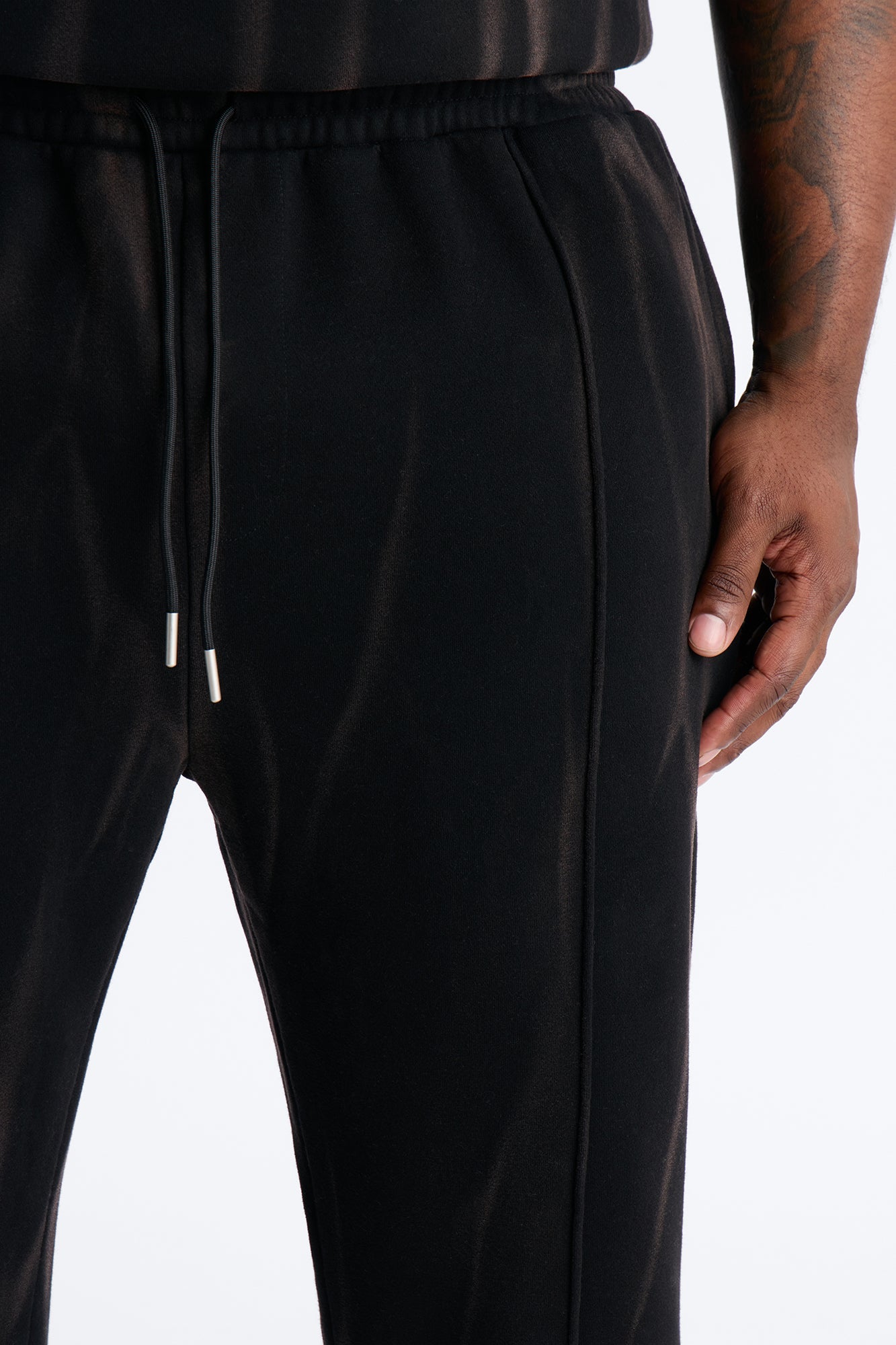 Slim Flare Bleach Washed Sweatpants - Black