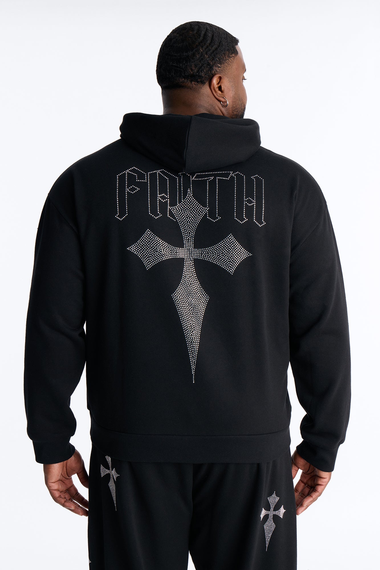 Faith By The Cross Rhinestones Oversized Hoodie - Black