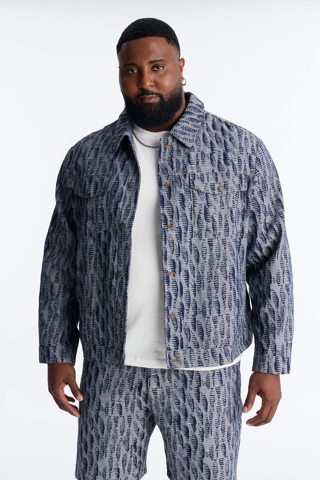 Cropped Matrix Denim Trucker Jacket - Dark Wash